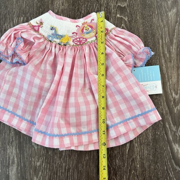 Vive La Fete Smocked Princess Dress Carriage Pink Gingham Baby Size 6 Months NWT - Picture 14 of 14